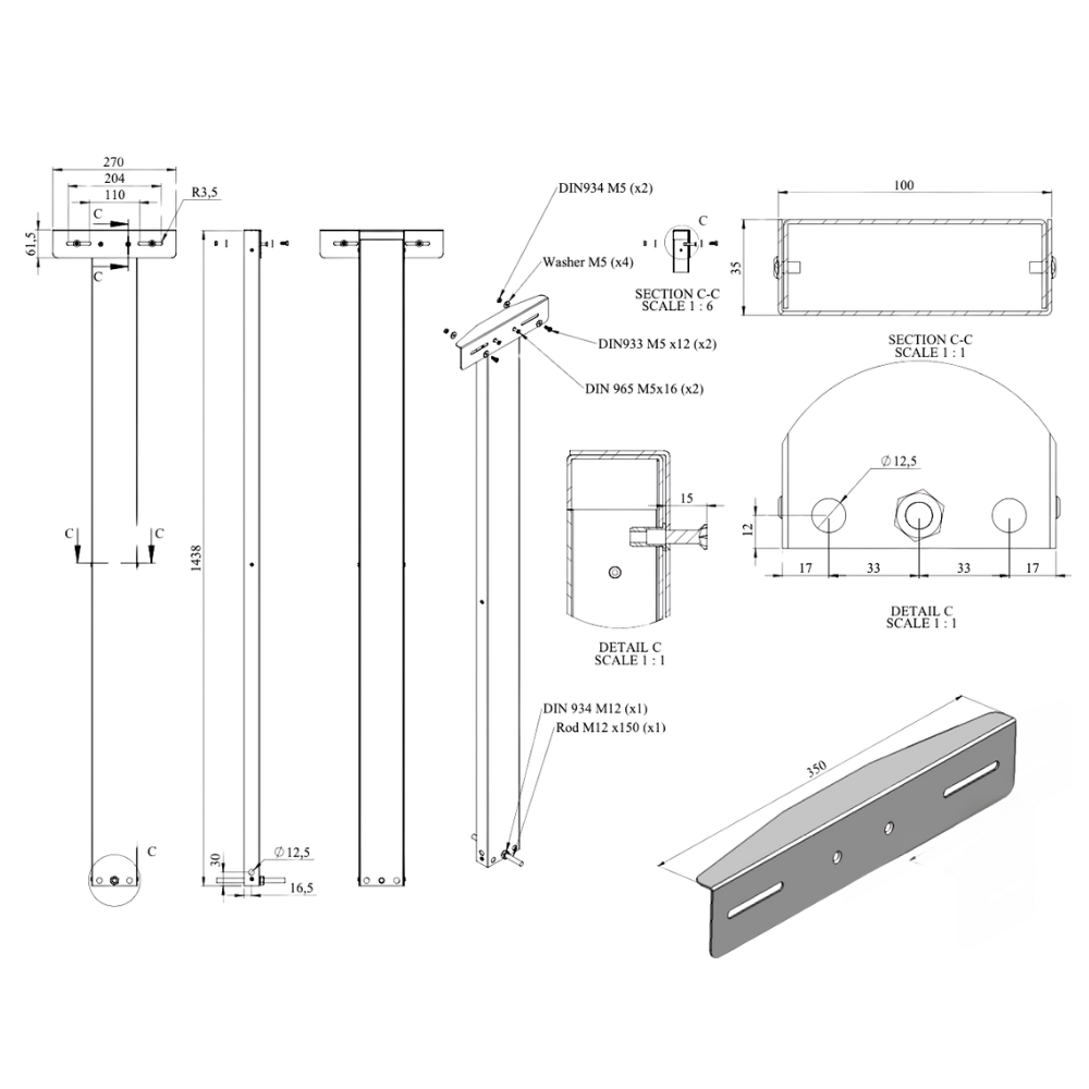 FR-2 Stand with Wide Bracket – Dimensions Drawing