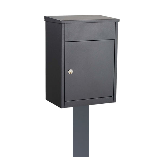 Free Standing Outdoor Post Box – Allux 500 Dark Grey with Dark Grey FR-2 Stand