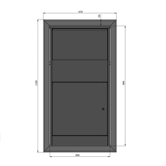 FrontAccessRecessMountedExtraLargeBuzzardParcelBoxwithTrim-DimensionDrawing-Front