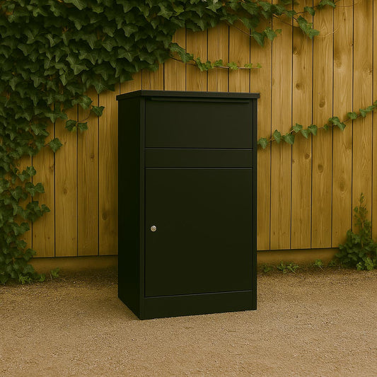 Large Outdoor Free Standing Parcel Box for Home – Buzzard – Front Access – Black