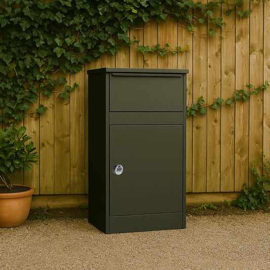 Large Outdoor Free Standing Parcel Box for Home With Combination Lock – Buzzard – Front Access – Grey