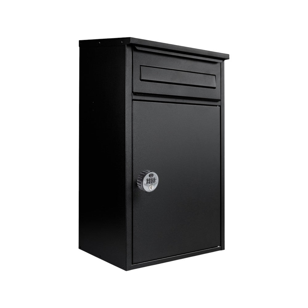 Secure Lockable Outdoor Wall Mounted Parcel Box - Woodpecker in Black Anthracite - Combination Lock Variant