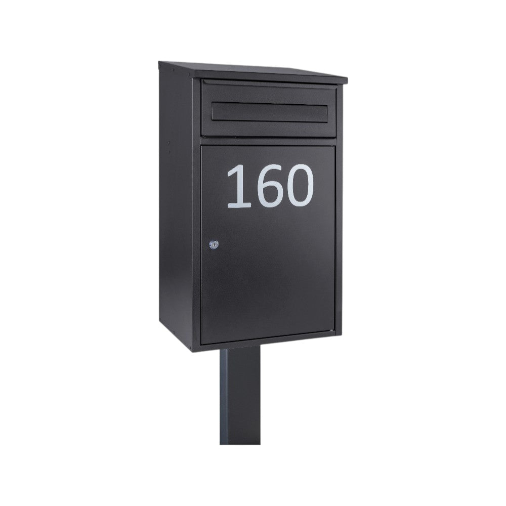 External Lockable Free Standing Letterbox and Parcel Box with Combination Lock - Woodpecker - Anthracite Grey with FR-2 Stand