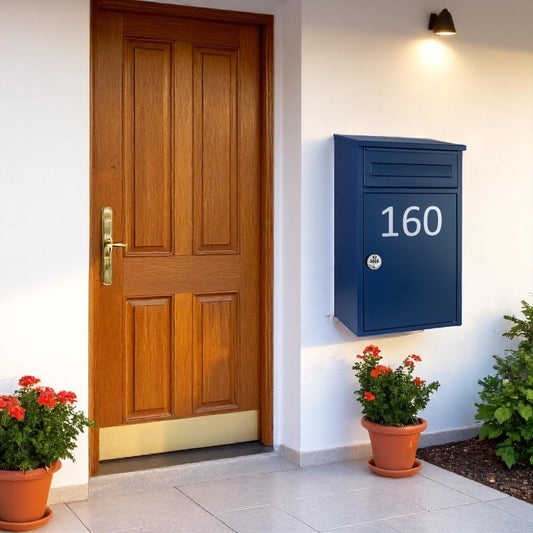 Wall Mounted Outdoor Parcel Box Woodpecker - Oxford Blue - Combination Lock - Personalised