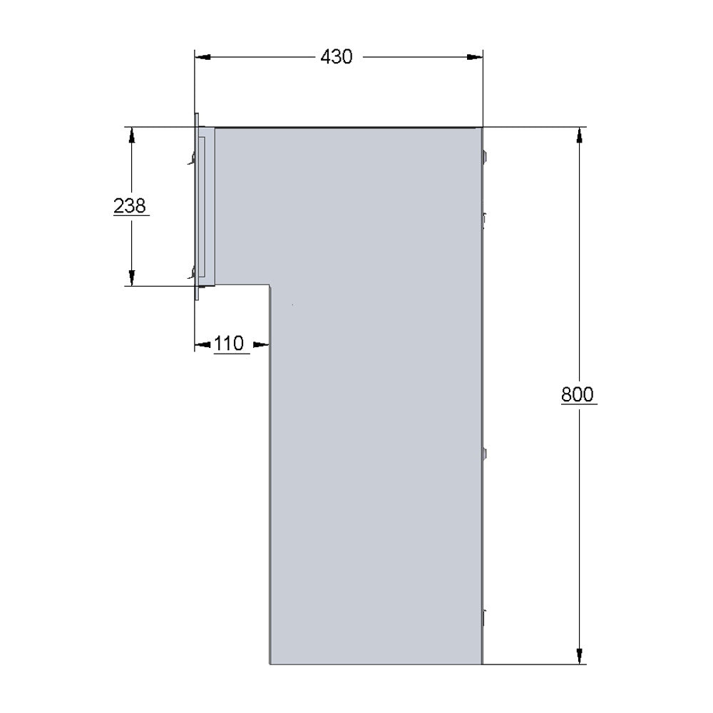 Technical drawing of a rectangular metal sheet with dimensions labeled