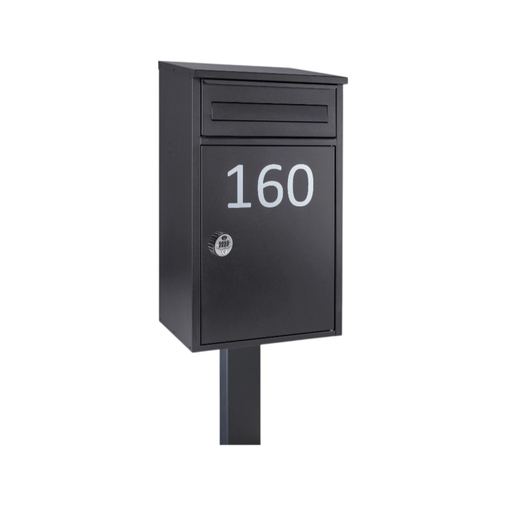 External Lockable Free Standing Letterbox and Parcel Box with Combination Lock - Woodpecker - Anthracite Grey with FR-2 Stand