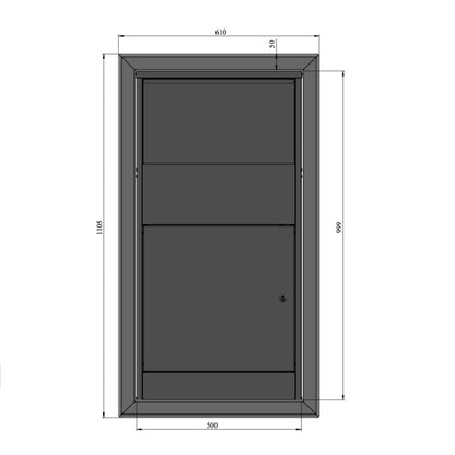 FrontAccessRecessMountedExtraLargeBuzzardParcelBoxwithTrim-DimensionDrawing-Front
