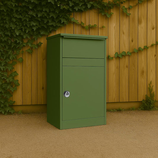 Large Outdoor Free Standing Parcel Box for Home With Combination Lock – Buzzard – Front Access – Pale Green