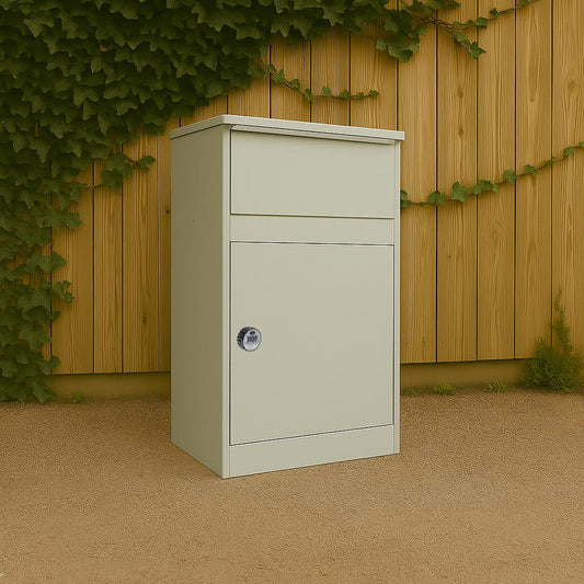 Large Outdoor Free Standing Parcel Box for Home With Combination Lock – Buzzard – Front Access – Pebble Grey