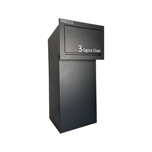 Rear Access Parcel Box for Gates and Fences Sigma Paco VE2 Anthracite Grey Side Angle