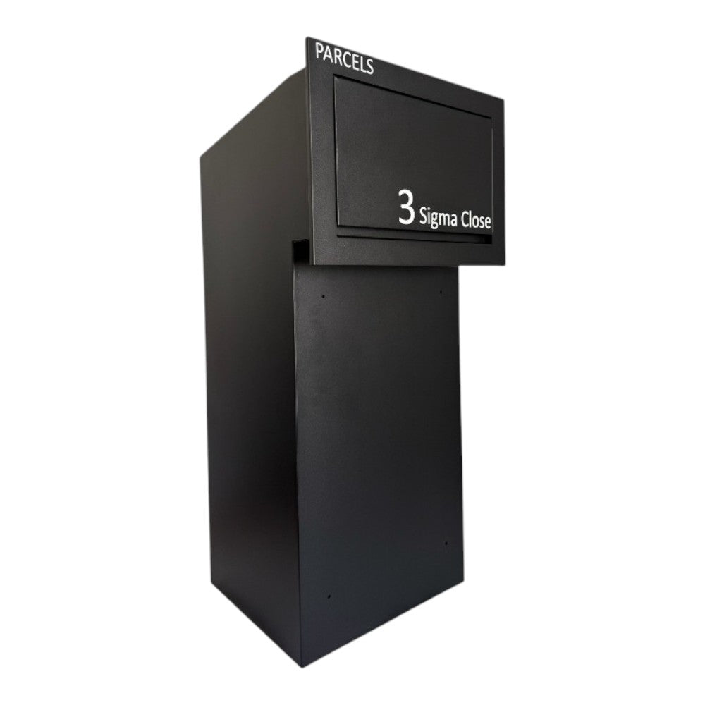 rear access parcel box for gates and fences sigma paco ve2 black side angle