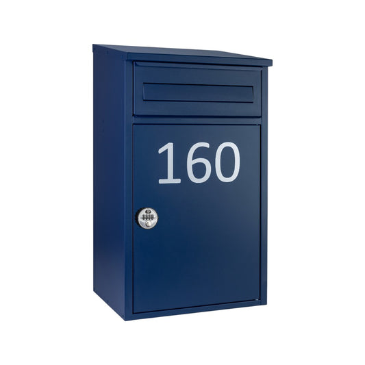 Wall Mounted Outdoor Parcel Box Woodpecker - Oxford Blue - Combination Lock - Personalised