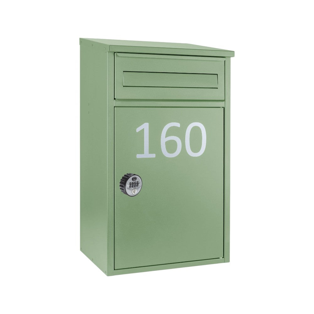 Secure Lockable Outdoor Wall Mounted ParcelBox - Woodpecker in PaleGreen Anthracite - Combination Lock Variant