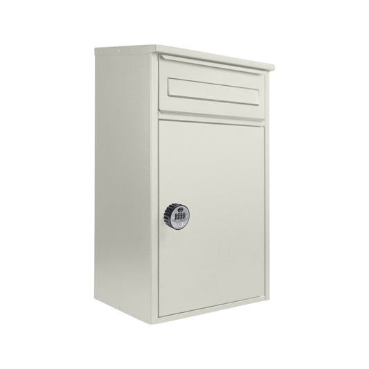 Secure Outdoor Front Access Parcel Box - Woodpecker in Pebble Grey - Cylinder Lock - Weather Resistant