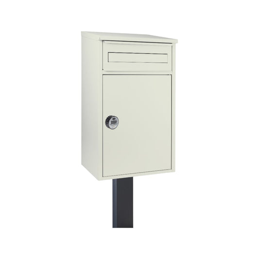 Secure Lockable Outdoor Free Standing Parcel Box – Woodpecker in Pebble Grey – Combination Lock and FR-2 Stand Dark Grey Variant
