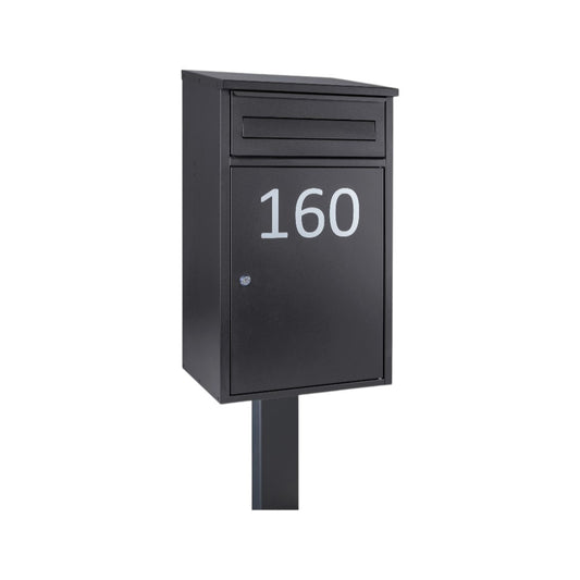 External Lockable Free Standing Letterbox and Parcel Box with Combination Lock - Woodpecker - Anthracite Grey with FR-2 Stand