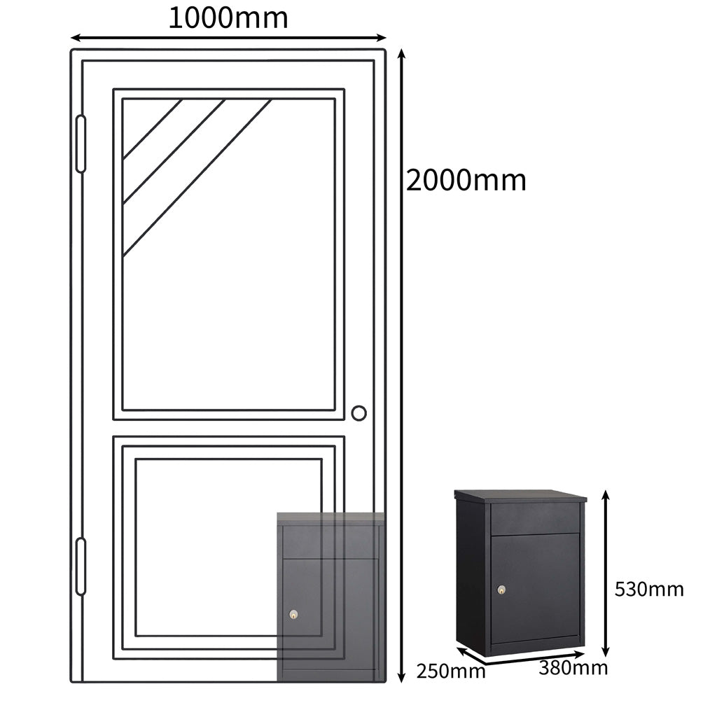 parcel box size comparison with door dimensions allux 500