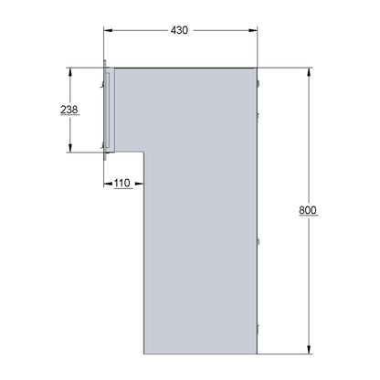 Technical drawing of a rectangular metal sheet with dimensions labeled